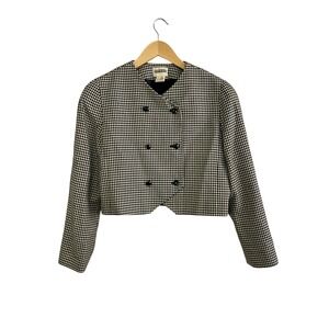 Vintage Abe Schrader Wool‎ Houndstooth Cropped Blazer 14 Dark Academia Coquette